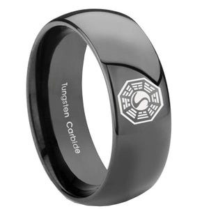 10mm Lost Dharma Dome Black Tungsten Carbide Mens Bands Ring