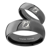 Bride and Groom Military Pow Dome Black Tungsten Carbide Mens Bands Ring Set