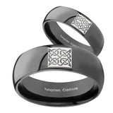 Bride and Groom Celtic Design Dome Black Tungsten Carbide Personalized Ring Set