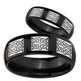 Bride and Groom Multiple Celtic Dome Black Tungsten Mens Wedding Band Set