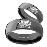 Bride and Groom Dragon Dome Black Tungsten Carbide Wedding Band Ring Set