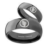 His Her Classic Dome Mass Effect Shiny Black Tungsten Wedding Rings Set