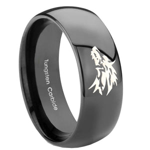 10mm Wolf Dome Black Tungsten Carbide Custom Mens Ring