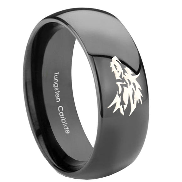 10mm Wolf Dome Black Tungsten Carbide Custom Mens Ring