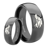 Bride and Groom Wolf Dome Black Tungsten Carbide Promise Ring Set