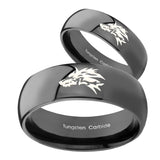 Bride and Groom Wolf Dome Black Tungsten Carbide Promise Ring Set