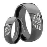 Bride and Groom Waylon Jennings Dome Black Tungsten Carbide Men's Ring Set