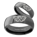 Bride and Groom Waylon Jennings Dome Black Tungsten Carbide Men's Ring Set