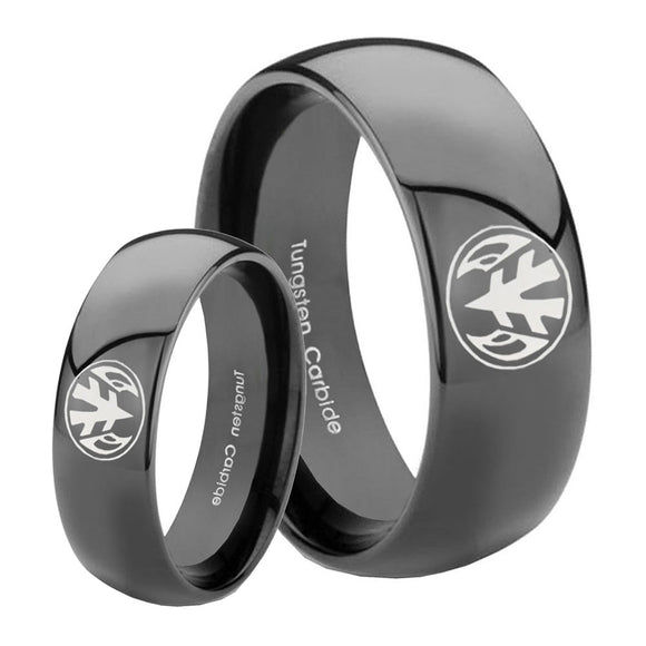 His and Hers Love Power Rangers Dome Black Tungsten Custom Ring for Men Set