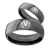 His and Hers Love Power Rangers Dome Black Tungsten Custom Ring for Men Set