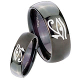 Bride and Groom Seeing Eye Dome Black Tungsten Carbide Men's Promise Rings Set