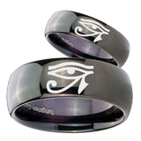 Bride and Groom Seeing Eye Dome Black Tungsten Carbide Men's Promise Rings Set