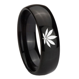 10mm Marijuana Leaf Dome Black Tungsten Carbide Men's Engagement Ring