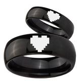 His Her Classic Dome Zelda Heart Shiny Black Tungsten Wedding Rings Set