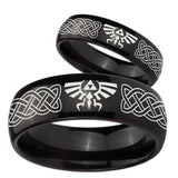 Bride and Groom Celtic Zelda Dome Black Tungsten Carbide Men's Ring Set