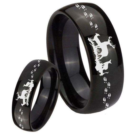 Bride and Groom Deer Hunting Dome Black Tungsten Men's Wedding Band Set