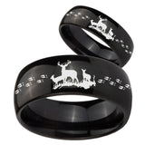 Bride and Groom Deer Hunting Dome Black Tungsten Men's Wedding Band Set