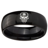 10mm Skull Marijuana Leaf  Dome Black Tungsten Carbide Men's Promise Rings