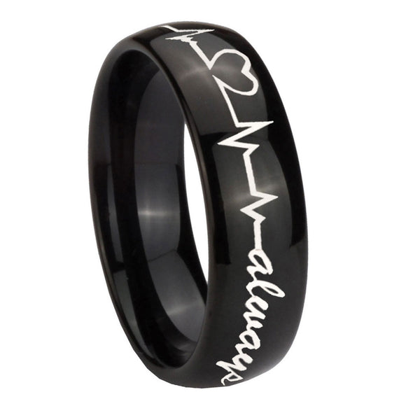 10mm Heart Beat forever Heart always Dome Black Tungsten Carbide Mens Ring