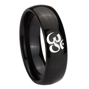 10mm Om Aum Yoga  Dome Black Tungsten Carbide Anniversary Ring