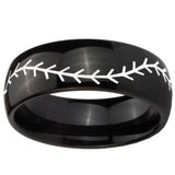 10mm Baseball Stitch Dome Black Tungsten Carbide Mens Ring Engraved