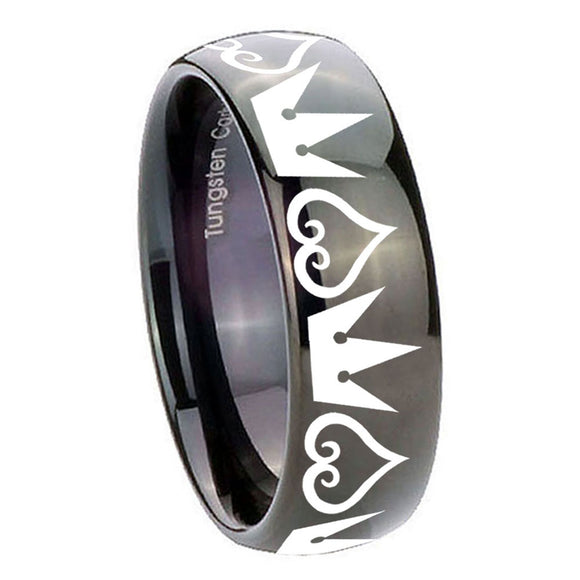 10mm Hearts and Crowns Dome Black Tungsten Carbide Mens Ring Personalized