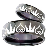 Bride and Groom Hearts and Crowns Dome Black Tungsten Mens Wedding Ring Set