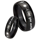 His Hers Sound Wave, I love you more Dome Black Tungsten Engraved Ring Set