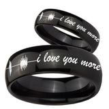 His Hers Sound Wave, I love you more Dome Black Tungsten Engraved Ring Set
