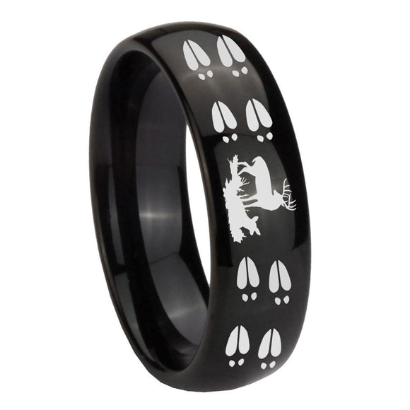 10mm Deer Hunting Tracks Dome Black Tungsten Carbide Personalized Ring