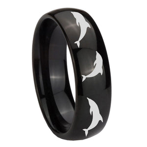 10mm Dolphins Dome Black Tungsten Carbide Wedding Bands Ring