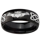 10mm Irish Claddagh Dome Black Tungsten Carbide Mens Wedding Ring