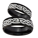 Bride and Groom Celtic Knot Infinity Love Dome Black Tungsten Men's Wedding Band Set