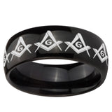 10mm Masonic Square and Compass Dome Black Tungsten Carbide Mens Anniversary Ring