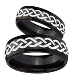 Bride and Groom Laser Celtic Knot Dome Black Tungsten Men's Wedding Band Set