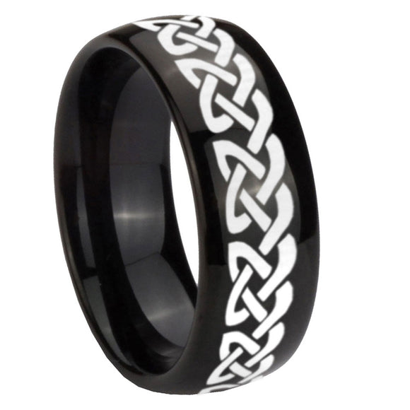 10mm Celtic Knot Love Dome Black Tungsten Carbide Mens Anniversary Ring