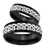 Bride and Groom Celtic Knot Love Dome Black Tungsten Men's Wedding Band Set
