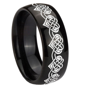 10mm Celtic Knot Heart Dome Black Tungsten Carbide Mens Anniversary Ring