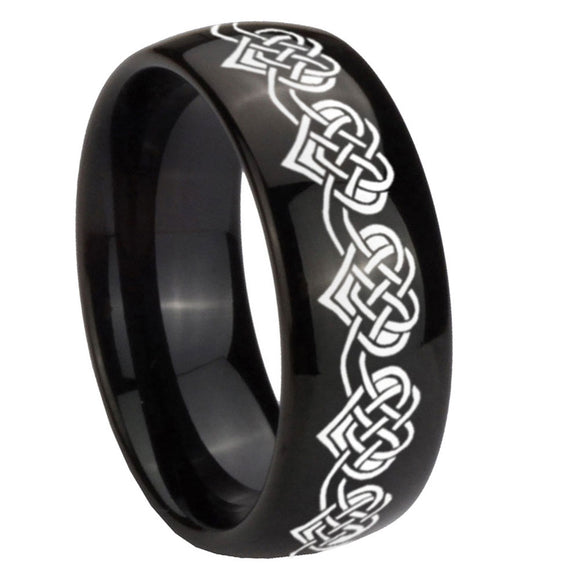 10mm Celtic Knot Heart Dome Black Tungsten Carbide Mens Anniversary Ring