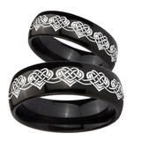 Bride and Groom Celtic Knot Heart Dome Black Tungsten Men's Wedding Band Set