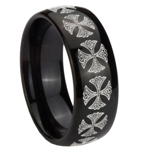 10mm Medieval Cross Dome Black Tungsten Carbide Mens Anniversary Ring