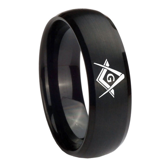 8mm Freemason Masonic Dome Brush Black Tungsten Carbide Engagement Ring