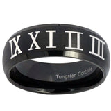 10mm Roman Numeral Dome Brush Black Tungsten Carbide Men's Band Ring