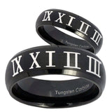 His and Hers Roman Numeral Dome Brush Black Tungsten Men's Promise Rings Set