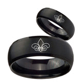 His Hers Fleur De Lis Dome Brush Black Tungsten Mens Ring Personalized Set