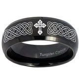 10mm Celtic Cross Dome Brush Black Tungsten Carbide Mens Wedding Ring