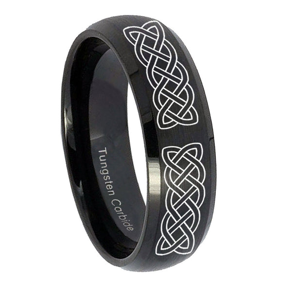 10mm Celtic Knot Dome Brush Black Tungsten Carbide Mens Engagement Band