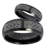 Bride and Groom Celtic Knot Dome Brush Black Tungsten Mens Ring Engraved Set