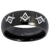 10mm Master Mason Masonic  Dome Brush Black Tungsten Carbide Promise Ring