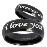 His Hers I Love You Forever and ever Dome Brush Black Tungsten Men Ring Set